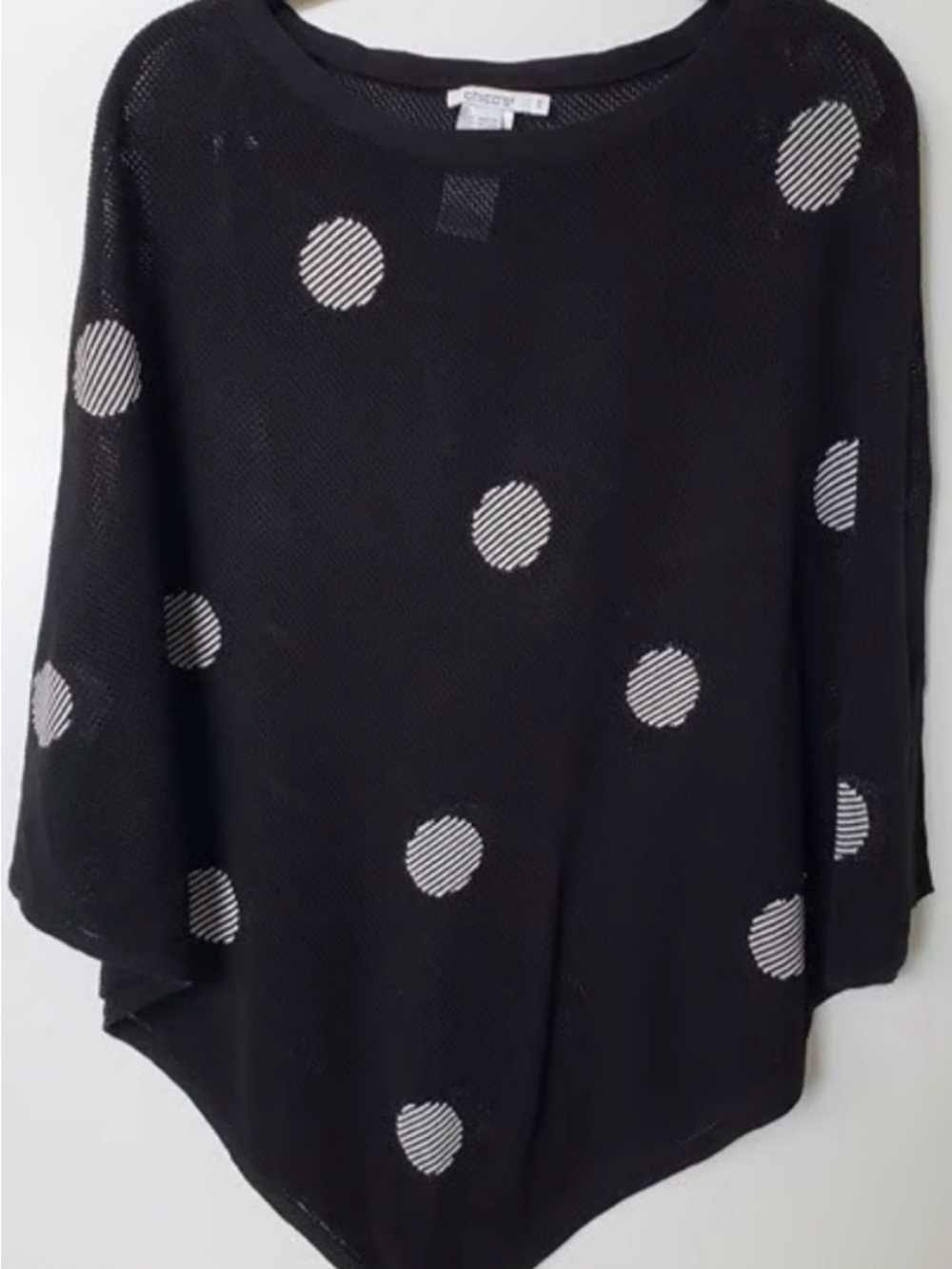 Chicos Women’s L/XLBlack Polka Dot Lightweight Poncho Worn Once - Picture 3 of 6